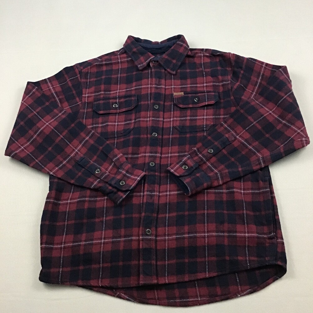 Orvis Shirt Jacket Men Medium Red Blue Plaid Heavyweight Flannel Shacket Pockets